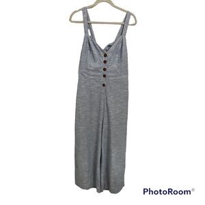 REBELLION / Chambray & White Striped Wide Leg Cropped Sleeveless Jumpsuit Size L